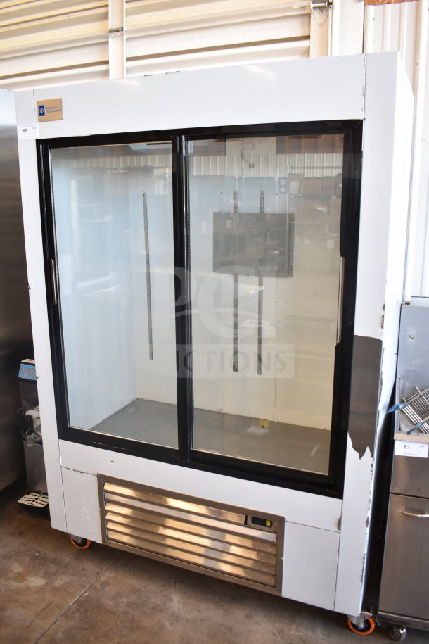Optimum SG-54 Commercial 2 Door Cooler Merchandiser, 120V, 1 Phase, with black trim, in used condition.