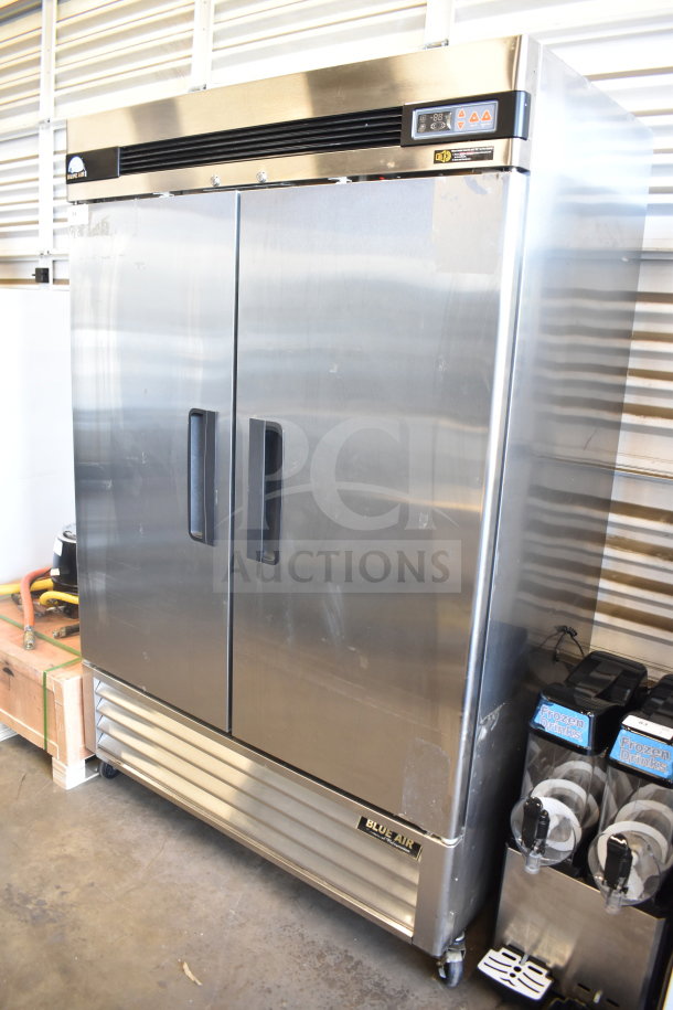 Blue Air BASR2 Commercial 2 Door Reach-In Cooler; stainless steel, 115 Volts, 1 Phase, with digital temperature display.