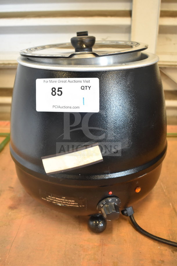 ELSW-100K Countertop Soup Kettle Food Warmer, 120V, 1 Phase. Black with a control knob and auction label visible.