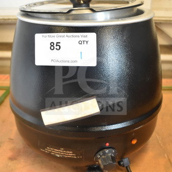 ELSW-100K Countertop Soup Kettle Food Warmer, 120V, 1 Phase. Black with a control knob and auction label visible.