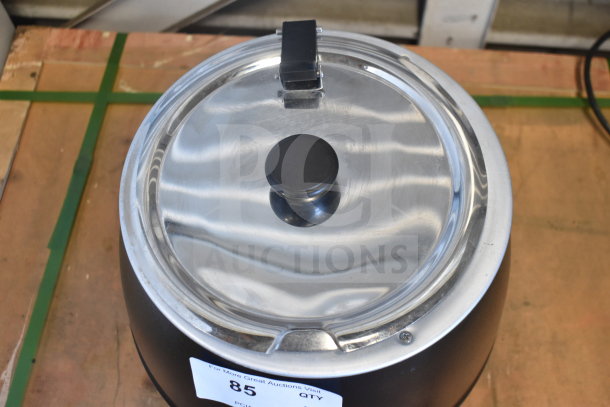 ELSW-100K Countertop Soup Kettle Food Warmer, stainless steel lid, 120V, 1 Phase. Auction label "85" visible.