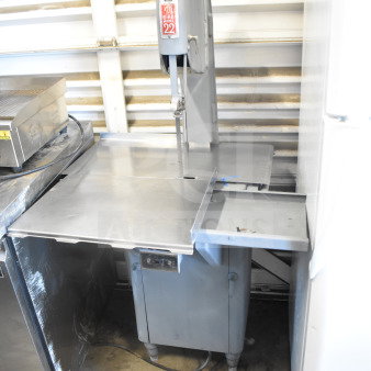 Biro 22 Commercial Floor Style Meat Saw, sturdy steel construction, large cutting table, visible model label, used condition.