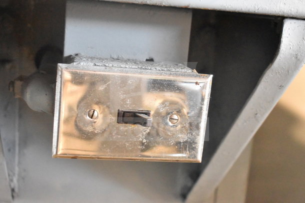Biro 22 Commercial Floor Meat Saw electrical switch detail, showing some wear, silver finish with toggle switch.