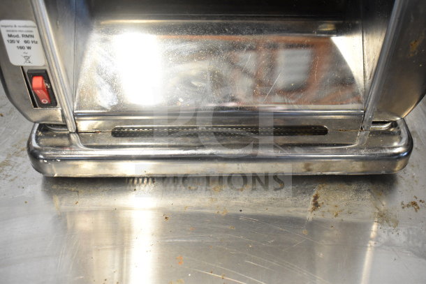 Imperia RMN Commercial Pasta Machine, stainless steel, missing handle, 120V, 1 phase, 160W, visible wear on exterior.