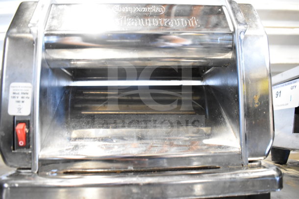 Imperia RMN Commercial Pasta Machine, stainless steel, missing handle, 120V, 1 phase, visible wear, model label intact.