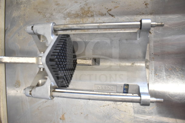 Garde countertop French fry cutter with a metal frame and grid blade in good condition, showing "Garde" branding.