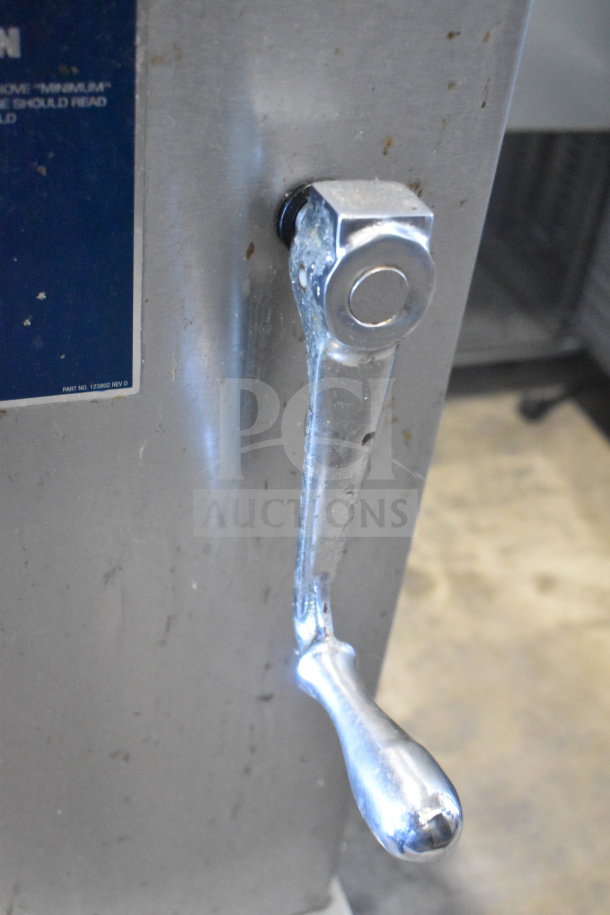 Groen T/1-40 steam kettle lever, stainless steel, 40-gallon capacity, propane gas, commercial use, visible minor wear.