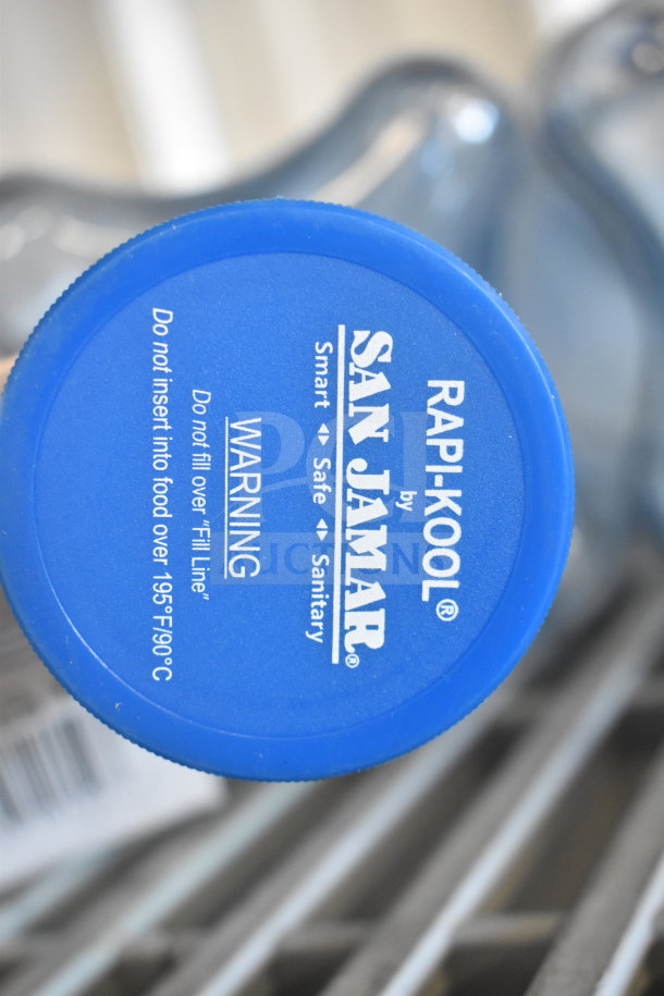 San Jamar Rapi-Kool cooling paddle, 4L capacity, blue lid showing usage warnings. Brand new, minor scratches.