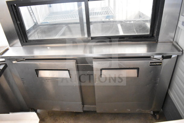 Cooltech CTR-60BMBTG commercial prep table display case, stainless steel, 115 volts, dual doors, used condition.