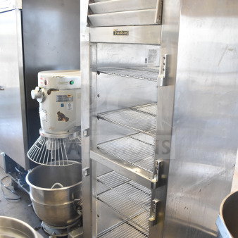 Traulsen RHT132WPTHHG reach-in cooler, stainless steel, missing doors, 115V, 1 phase, commercial use, well-used condition.