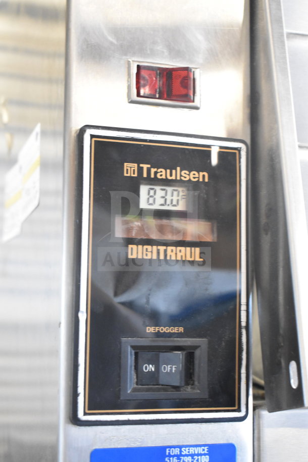Traulsen RHT132WPTHHG reach-in cooler control panel, missing doors, 115V, 1 phase, defogger switch, temperature display.