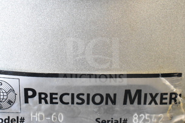 2022 Precision Mixer HD-60 label showing model and serial number.