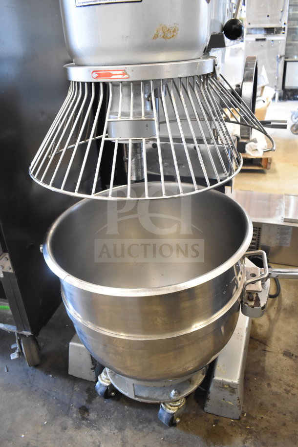 2022 Precision Mixer HD-60, 60 Quart, with bowl, guard, dough hook, and dolly. 220V, 3 Phase. Features: durable metal, good condition.