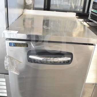Master-Bilt UF27 undercounter freezer, single door, stainless steel, on commercial casters, 115V, 1 phase.