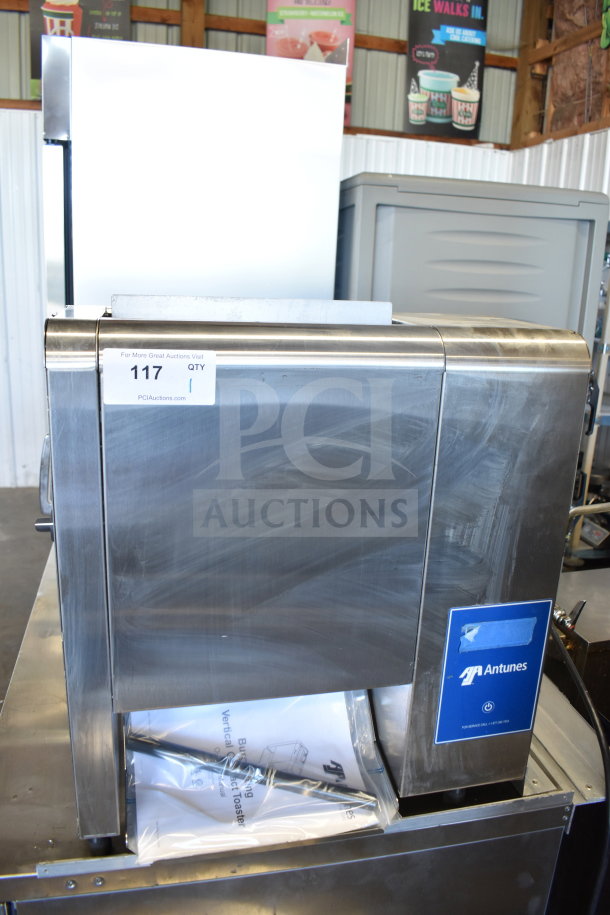 2021 AJ Antunes BKT-2V commercial countertop vertical contact toaster, stainless steel, 200-240V, 1 phase, excellent condition.