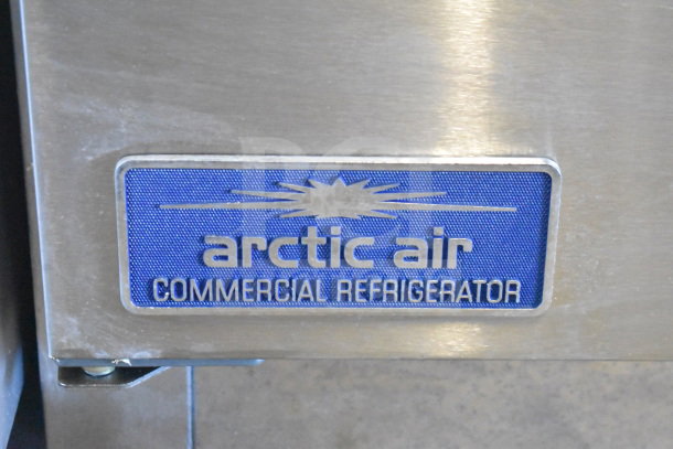 Arctic Air AUC48RZ Commercial 2 Door Undercounter Cooler label, stainless steel, 115 volts, 1 phase.