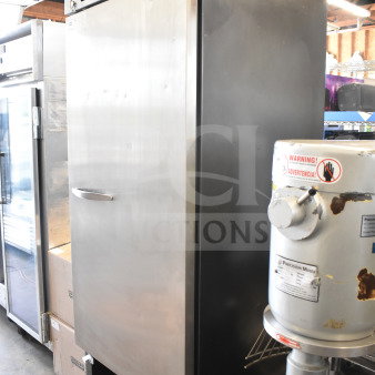 Beverage Air SR1HC-1S commercial single door reach-in cooler on casters, stainless steel, 115 volts, 1 phase, used condition.