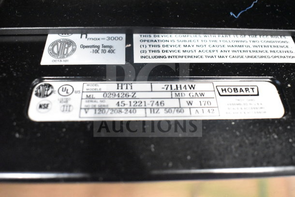 2020 Hobart HTi-7LH4W Food Portioning Scale, tested working; model, voltage, and specs labels visible.