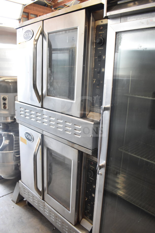 Royal RCOS-1 commercial ovens, natural gas, view-through doors, thermostatic controls, on casters, good condition.