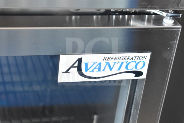 Avantco 178UBB1GHCS commercial back bar cooler, single door, new scratch and dent, 115V, 1 phase, visible logo.