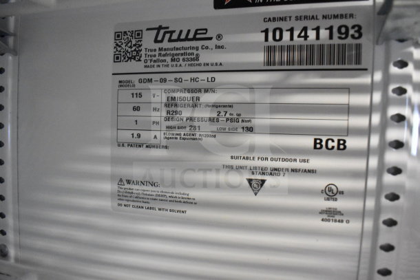 2021 True GDM-09-SQ-HC-LD, commercial 2-door cooler, 115V, 1 phase. Features R290 refrigerant. Serial# 10141193.