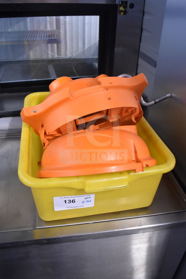 Dynacube Countertop Vegetable Cutter in yellow bin, includes accessories. Visible label: PCI Auctions, item 136.