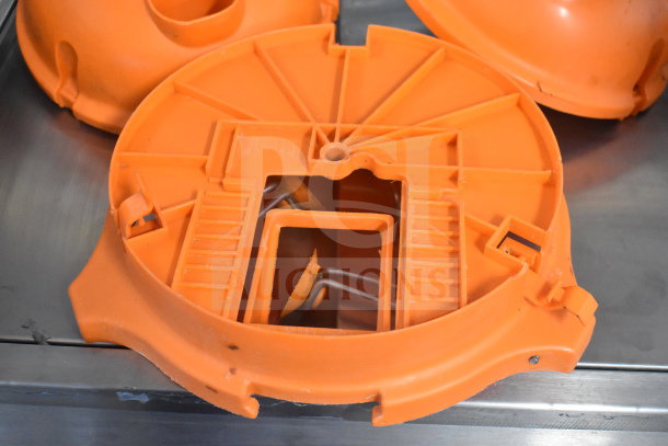 Dynacube Countertop Vegetable Cutter accessory, orange plastic base, visible cutting mechanism, used condition.