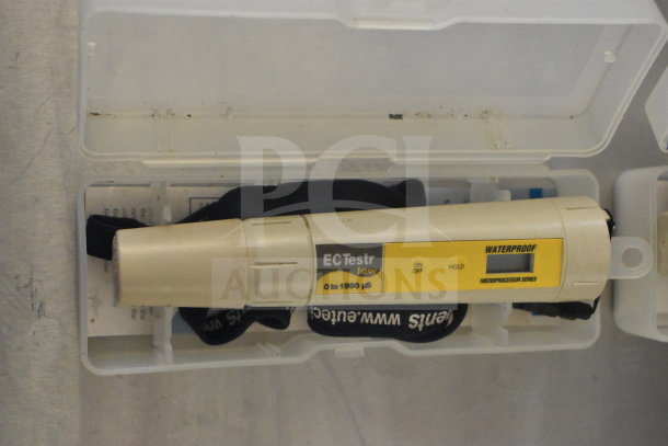 2 pRtestr 20 Double Junction ECTestr low Microprocessor Series in case. Waterproof, measures 0 to 1990 µS.