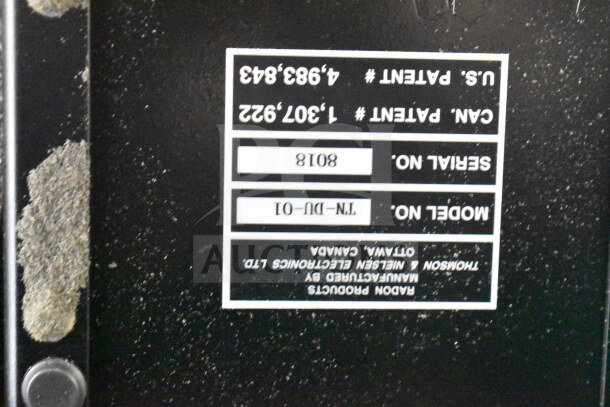 Radon Measurement System with Radon WL Meter and Data Recorder, Model TN-DU-01, Serial 8018, visible patents.