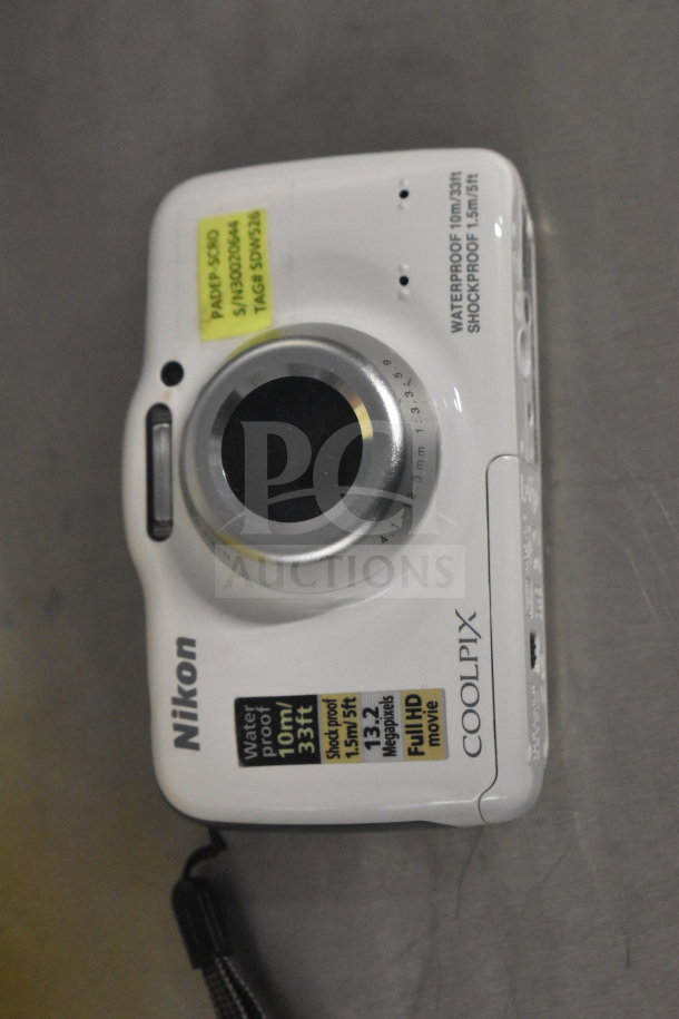 Nikon Coolpix S32 digital camera, white, waterproof 10m, shockproof 5ft, 13.2MP, Full HD, original box included.
