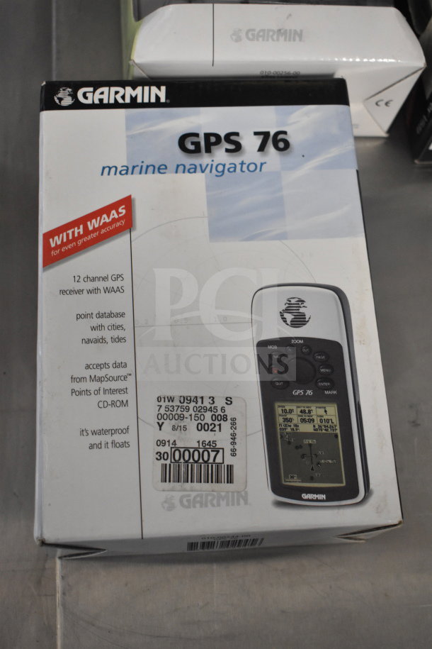 Garmin GPS 76 Marine Navigator in original box. Features WAAS, waterproof, floating capability. Condition: Boxed.