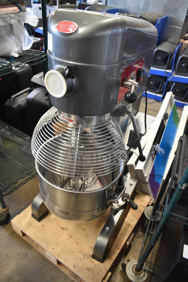 Brand new Avantco 177MX40H 40-quart planetary dough mixer with bowl, guard, whisk, 240V, 1 phase, scratch and dent.
