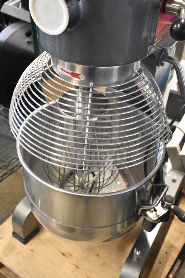 Brand new Avantco 177MX40H 40-quart planetary dough mixer with bowl, bowl guard, whisk, 240V, floor style.