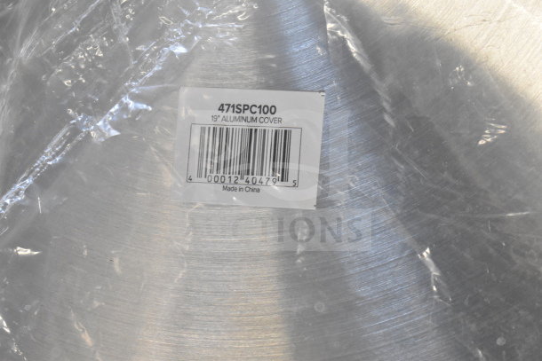 Heavy-weight aluminum cover, model 471SPC100, 19 inches, made in China. Label indicates new condition.