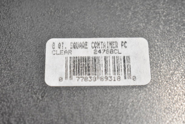 6 Vigor 247S8CL 8 Qt. clear polycarbonate storage containers, scratch and dent, new, barcode label shown.
