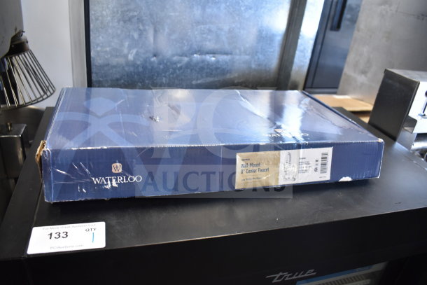 Brand new Waterloo 750PRWL8X pre-rinse faucet box. Low profile, wall-mounted, 1.15 GPM, 8" centers. Scratch and dent condition.
