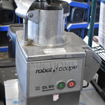 Robot Coupe CL50 Series A commercial food processor, 120V, 1-phase, stainless steel, used condition, visible controls, label.