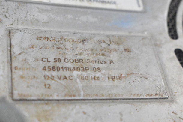 Robot Coupe CL50 Series A food processor label showing model and specifications in used condition. 120V, 1 Phase.