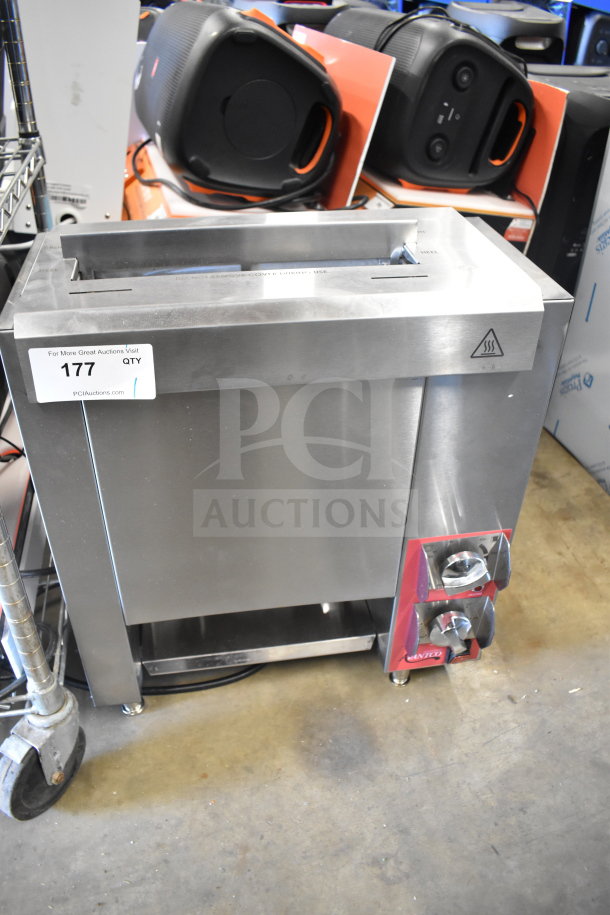 Brand new Avantco 177CPBTR66B commercial countertop bun toaster, 208V, 1 phase. Slight scratches; labeled with controls.