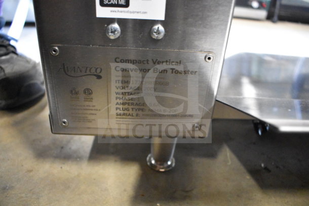 Brand new Avantco 177CPBTR66B countertop vertical bun toaster, 208V, 1 phase, compact design, slight scratches and dents.
