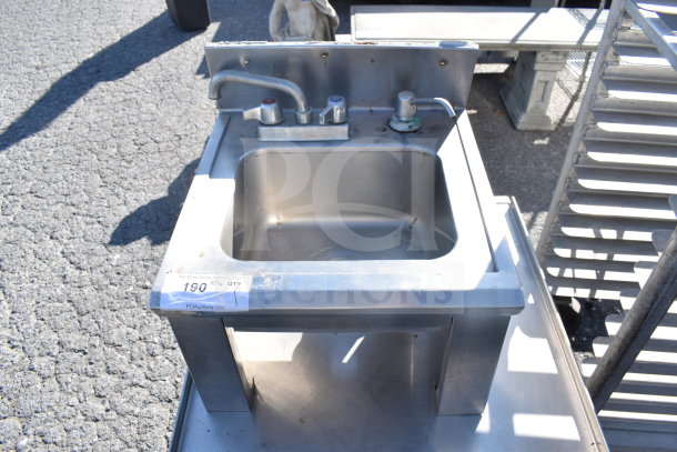 Stainless steel single bay sink with faucet, good condition, auction tag 190.