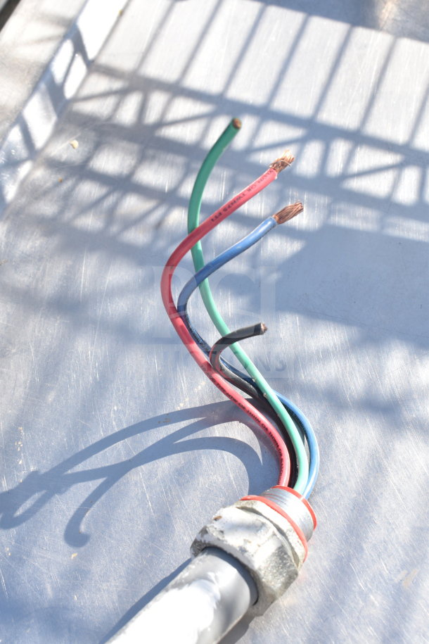 Alt text: Hobart AM18 Commercial Dishwasher wires, 208-240V, 3 Phase, showing power connection, used condition.