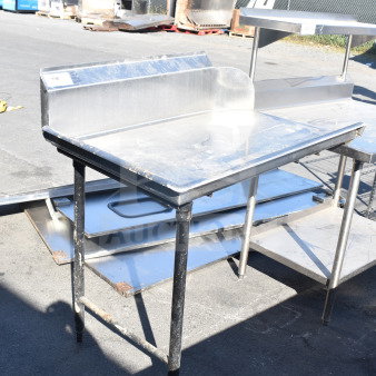Commercial left side clean side dishwasher table, stainless steel, used condition, visible wear on legs, back splash included.