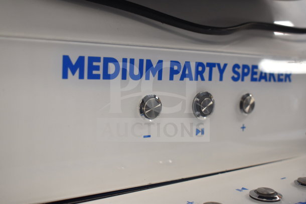 2 Onn Portable Bluetooth Speakers marked as "Medium Party Speaker." Features control buttons for volume and playback.