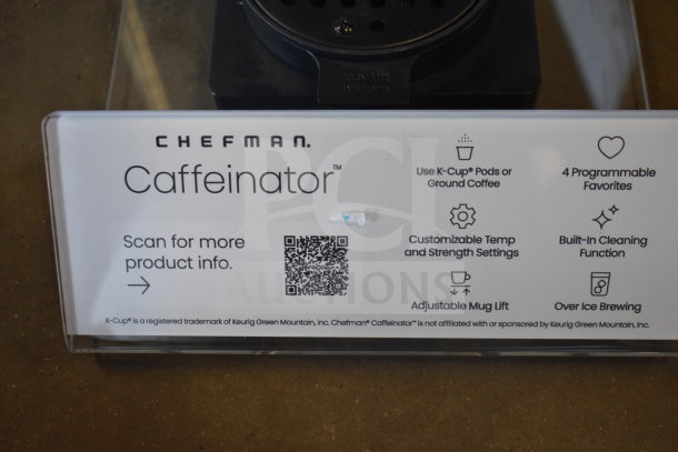 Chefman Caffeinator single cup coffee machine with K-Cup compatibility, 4 programmable settings, and built-in cleaning.