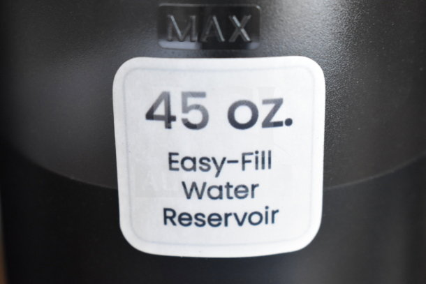 Chefman Single Cup Coffee Machine water reservoir label, 45 oz. capacity, easy-fill feature for convenience.