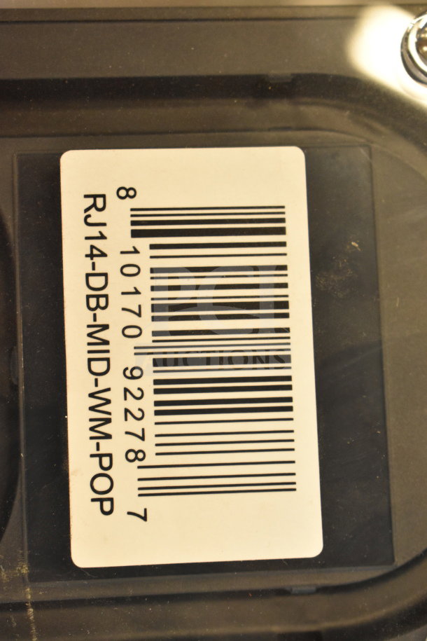 Barcode label on a Chefman single cup coffee machine with model number RJ14-DB-MID-WM-POP.