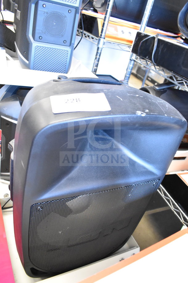 Ion Pro Glow 1500 speaker in black, store display model. Features include a sleek design and durable mesh grille. Tag reads "228."