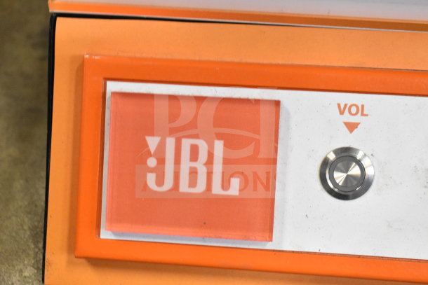 JBL Partybox 110 Portable Bluetooth Speaker display, features volume control, iconic JBL logo, retail setting.