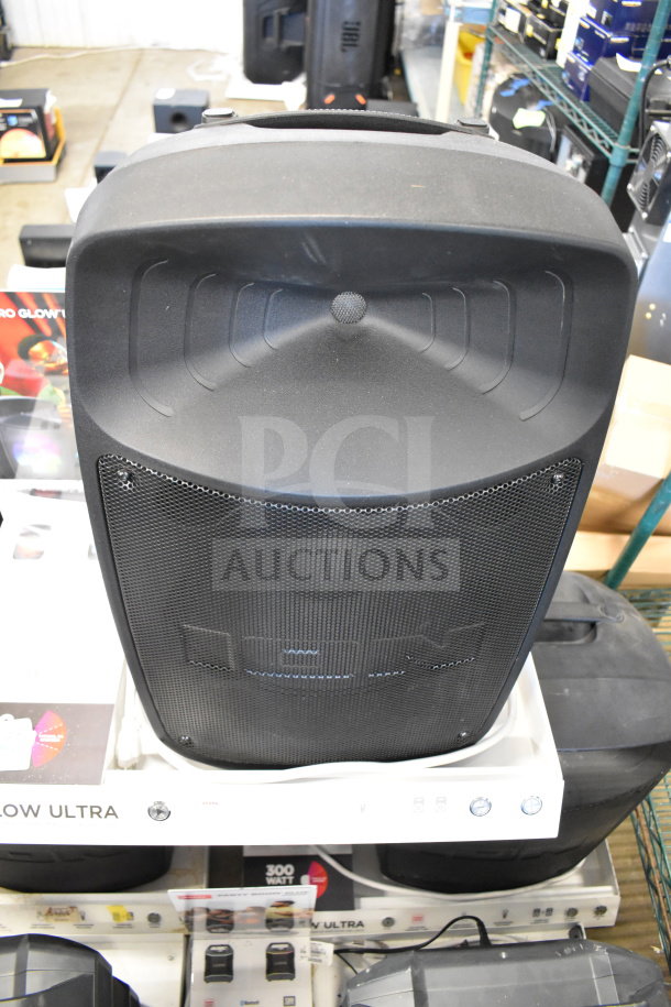 Ion Pro Glow Ultra speaker display set, new condition, featuring high-quality sound. Sign indicates "3 Times Your Bid!"